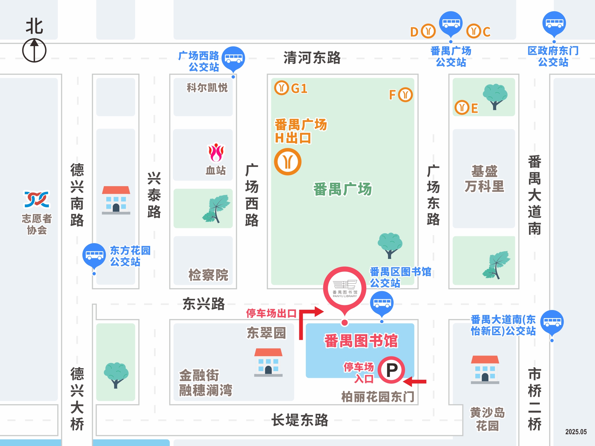 图片：含有公交站、自驾车路线的地图